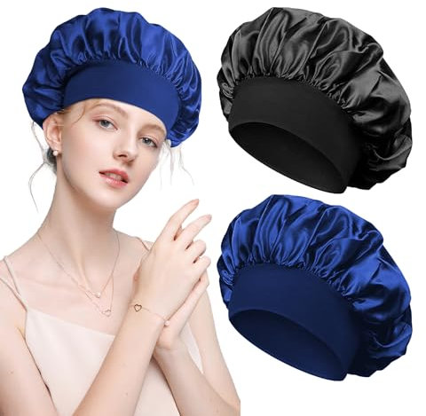 2 Stück Seidenhaube Zum Schlafen,Satin Haarhaube,Bonnet Sleep Cap Haar Haube Zum Schlafen Locken Schlafhaube Haare Schützen Nacht Schlafmütze Curly Hair Kopfhaube,für Herren Damen Kinder Haarschutz