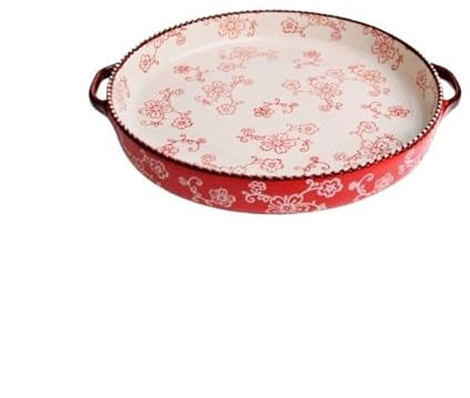 JUNCHENG1008 backblech Runde Pizzapfanne, Keramik-Backform mit Doppelohr, Ofen mit speziellem Haushaltskäse-Backblech for Reis Keramik-backblech(Red)