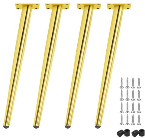 HDEYRSX 4 Pièces Pieds de Meubles Réglable Pieds de Table Inclinés Coniques,Pattes de Remplacement pour Canapé,Lit,Armoir,Bureau,Commode,Placards,Table De Nuit,avec Vis (60cm,Or)