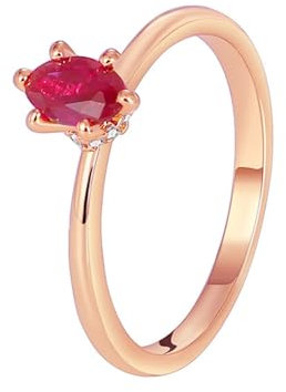 Homxi Eheringe Gold 585er Rotgold,Marquise mit Erstellter Rubin und Moissanit Damen Ring Rosegold Verlobungsring Größe 51 (16.2)
