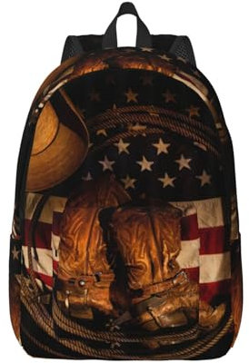 JEJEA Zaino da donna, con bandiera americana con stampa di stivali da cowboy, zaino da viaggio per laptop infermieri, zaino da viaggio per weekender, Nero , S