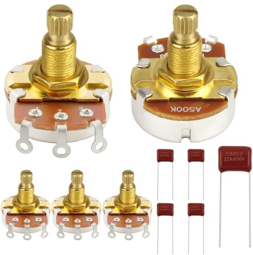DAOKAI A500K Potentiometer für Gitarren,18mm langer Messingschaft Metrische Audio Taper Potentiometer 18 Spline Split Shaft für E-Gitarre Bass (5er Set)