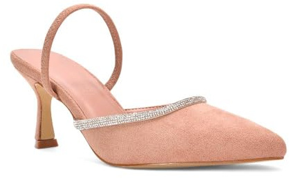 ESSEX GLAM Women's Diamante Slingback Court Shoes Ladies Mid High Heel Point Toe Bridal Party Prom Size 3-8