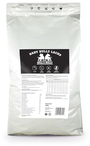 Hundefutter Trocken Baby Bully Lachs – Trockenfutter für Hunde 15Kg | Tierärztlich entwickeltes Hundetrockenfutter Premium Dog Food – Energiereiches Monoprotein Hunde Futter von BULL & BULLY