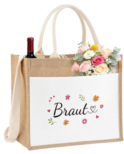 BYELTCUCN Jute Tragetasche Braut Motiv Geschenk für Hochzeitsbraut