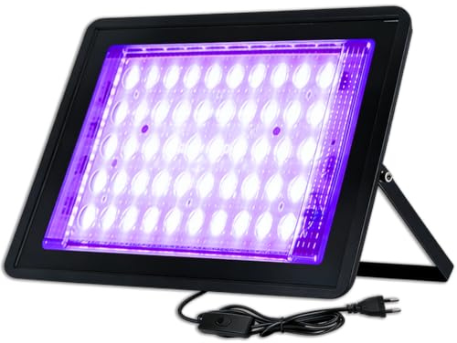 1 Stück Schwarzlichtlampe, 100W LED Schwarzlicht Strahler mit 1,8m Steckerkabel, IP66 Wasserdicht Lampe für Halloween Deko, Disco, Party, Bühnenbeleuchtung (100W, 1)