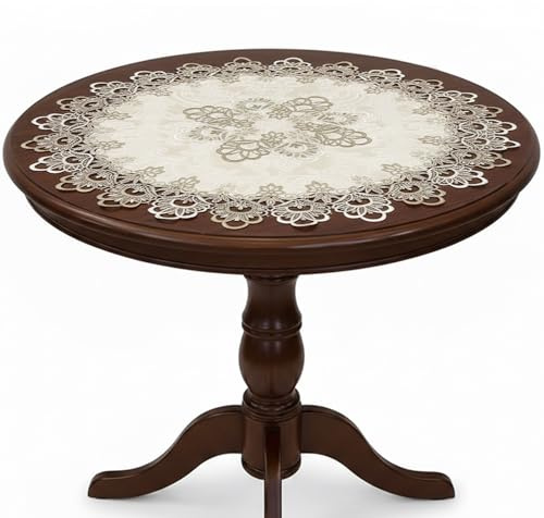 Runde Tischdecke mit Spitze 70 cm Vintage Blumenmuster, Bestickte Häkel Tischdecke Waschbar Staubschutz Deckchen für Esstisch Couchtisch Hochzeit Party Deko
