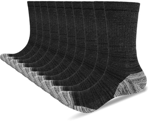 PUTUO Calcetines de Trabajo Hombre Reforzados: Calcetines Hombre Altos de Algodón - Work Socks Transpirable Anti-ampollas per Trabajo Deporte Running 43-46 Negro 5 pares