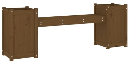 HFXHIJXQ Holz Gartenbank mit Pflanzkübeln 180x36x63 cm aus massivem Kiefernholz Honigbraun Modernes 2-in-1 Sitzbank Outdoor Balkon Blumenbank für Balkon Terrasse und Innenbereich
