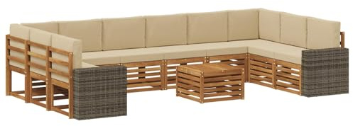 vidaXL Outdoor-Sofagarnitur 11 pcs Natur und Beige Polyester, Gartenlounge, modernes Sofa für draußen, haltbare Terrassenmöbel, Coole Sitzgruppe