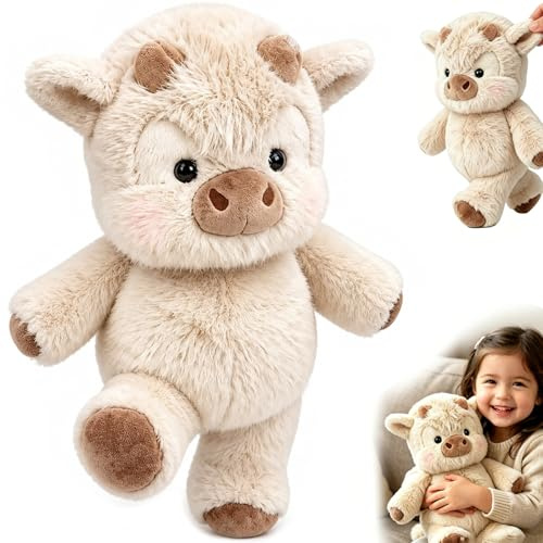 Vibbang Kuh Kuscheltier Hochlandrind, 45CM Hochlandrind Kuscheltiere Plüschtiere, Running Cow Plush Toy, Cute Plüsch Kuh Stressabbau Erwachsene Kinder, Geburtstagsgeschenk Freunde Familie Angehörige
