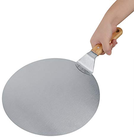 OEBUAFI 12-Zoll-Kuchenschaufel, Gebäckspatel, Backschaufel, Edelstahl-Pizzaspatel mit Holzgriff für Kuchen, Blumen-Pizza-Transfer