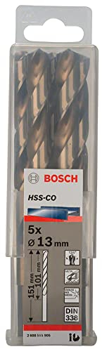 Bosch 5x PRO Stainless Steel HSS-Co Spiralbohrer (für Stahl, Edelstahl, Ø 13,00 mm, Professional Zubehör Bohrmaschine/Schrauber)