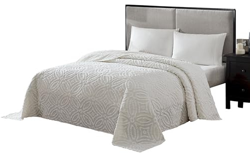 Beatrice Home Fashions Wedding Ring Queen Cotton Chenille Bedspread, Ivory