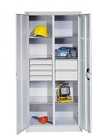 Werkzeugschrank mit Drehtüren, 6 Böden, 6 Schübe, H1950xB930xT500mm
