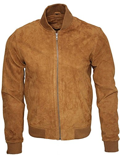 Infinity Cuero Hombres Bronceado Cabra Suede Bombardero Varsity Chaqueta, marrón, 5XL