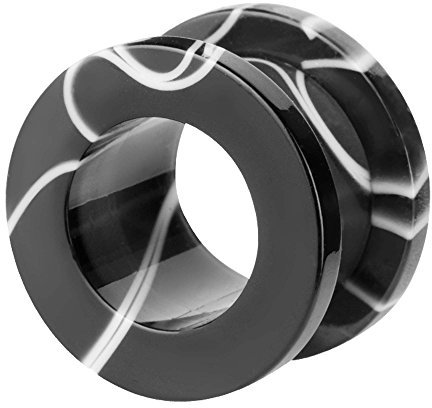 Piercingfaktor Flesh Tunnel Kuststoff Ohr Plug Schraub Piercing Ohrpiercing Tribal Schraubverschluss Black White Marmor Schwarz Weiß 8mm