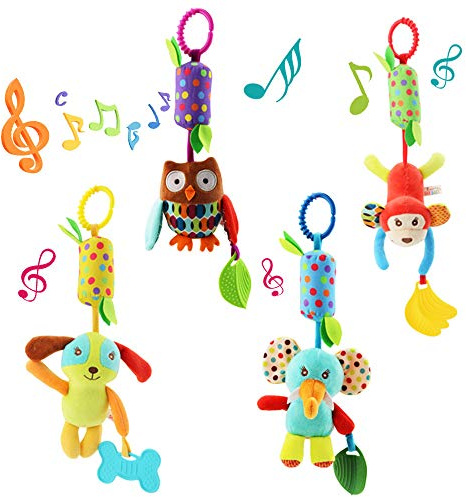 Joyshare 4 PCS Baby Soft Hanging Rattle Crinkle Squeaky Toy for Baby