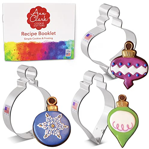 Christmas Ornaments Cookie Cutters 3-Pc Set Made in USA by Ann Clark, Teardrop Bauble, Finial, and Round Ornaments