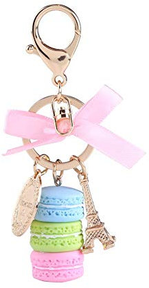 Walfront Schlüsselanhänger Paris Süße Macaroon Eiffelturm Schlüssel Ringe Schlüsselbund Tasche Anhänger Bunte Gold Metall Schlüsselring Keychain für Damen Mädchen(Blue)
