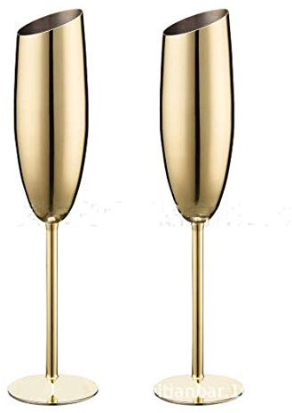 Stainless Steel Champagne Glass Cocktail Glass Red Wine Glass Wine Glass Martini Cup Goblet 210ML Set of 2 (Gold)