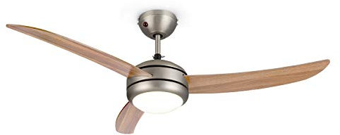 KLARSTEIN El Paso - Ventilatore da Soffitto, 2in1: Ventilatore e Lampadario, Diametro: 52 (132 cm), 3 Pale, Flusso: 10.344 m³/h, 3 Velocità, Effetto Rovere