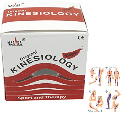 Original Nasara Kinesiologie Tape 5m x 5cm Set inkl. ATC Anleitung mit Klebetechniken - Kinesiotape, Sporttape, Fitnesstape, Tapes - Wasserfest & Atmungsaktiv Rot