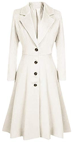 LOPILY Manteau d'hiver pour femme en ligne - Élégant, cintré - Grandes tailles - Vintage - Coupe-vent - Élégante - En laine synthétique - Pour manteaux longs - Rétro, Blanc., S