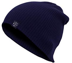 Manufaktur13 Double Sided Cotton Beanie - 2-in-1 Slouch/Cuffed Baumwoll-Beanie Mütze, Strickmütze mit Stick Veredelung aus 100% Organic Baumwolle in vielen Farben zur Auswahl (M13) (Navy)