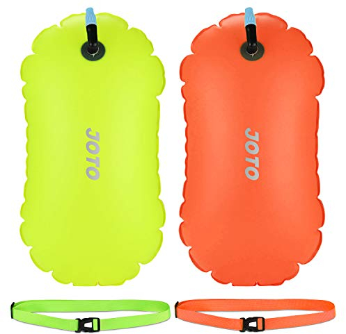 JOTO 2-Stück Schwimmboje,Gut Sicherheit beim Schwimmen,Ultraleichte Swim Bubble Sicherheitsboje Abschleppwagen mit Hüftgurt für Open Water und Triathlon, Wertgegenstände am See Pool –OrangeNeongelb