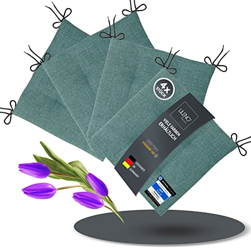 LILENO HOME 4er Set Stuhlkissen Türkisgrün (40x40x4,5 cm) - Sitzkissen für Gartenstuhl, Küche oder Esszimmerstuhl - Bequeme UV-beständige Indoor u. Outdoor Stuhlauflage als Stuhl Kissen