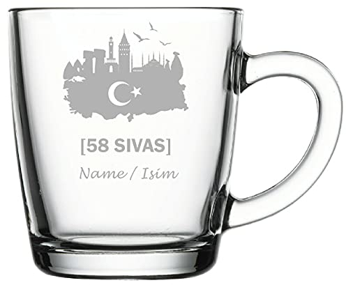 aina Türkische Teegläser Cay Bardagi türkischer Tee Glas mit Name isimli Hediye - Teeglas Graviert mit Namen 58 Sivas