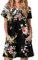 Ancapelion Women's Casual Summer Black Rose Print Short Sleeve Dress Loose T Shirt Tunic Dress with Pockets for Ladies X-Large