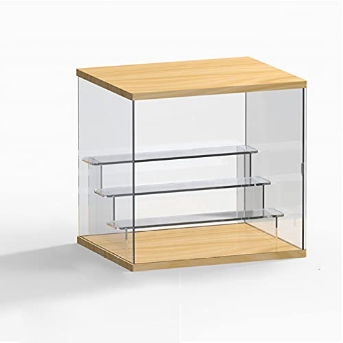 Nynelly 4 Niveles Vitrina Acrílico Montar Encimera Caja De Almacenamiento Organizador De Cubo, Vitrina Antipolvo para Funko Pop Figuras Juguetes De Colección, Madera,12.6 L x 9.4 W x 11.8 H