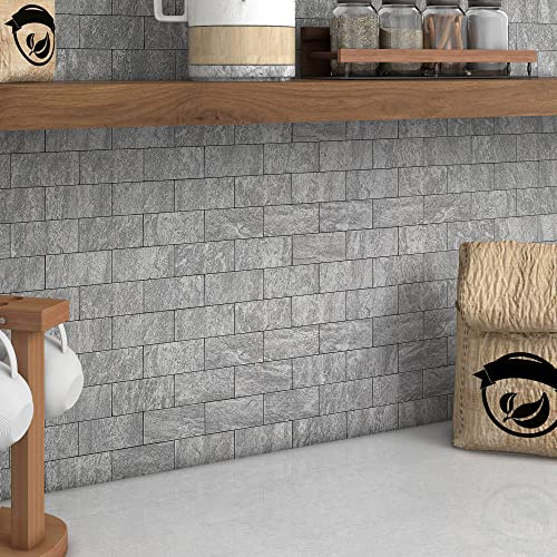 BeNice 3d selbstklebende Wandfliesen Küche Mosaik Fliesen Aufkleber Travertin Stein Effekt Badezimmer Wasserdichte Abziehen und Einfügen(Grau,10Stück)