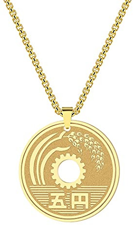 Chereda Japanische Glücksmünze Halskette 5 Yen Runde Edelstahl Anhänger Mode Schmuck für Frauen Männer Viel Glück Beste Grüße Geschenk, Edelstahl
