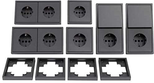 McPower | Schalter und Steckdosen Set Shallow | Standard | anthrazit | 20-teilig | Steckanschluss | Wechselschalter + Rahmen
