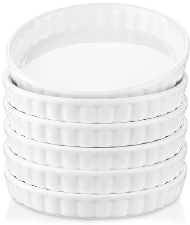 LOVECASA Porcelain Baking Dish, 6pcs Round Baking, 110ml Pie Pizza Pan Ceramic Glaze Baking Dish for Cooking Kitchen Cake Dinner Banquet and Daily Use Can Be Used for Lasagna Cakes, Wihite