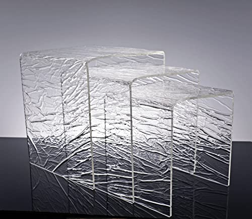 Slato Amy Beistelltische für Wohnzimmer, modernes Design, Acrylglas, Eiseffekt, transparent, 3 Stück