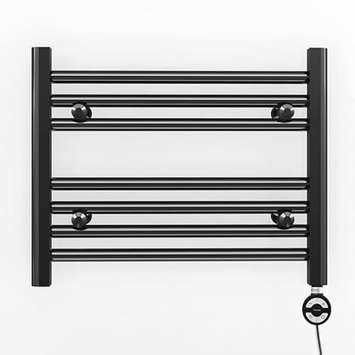 600mm Wide Black Electric Bathroom Heated Towel Rail Thermostatic Warmer Radiator Precise Control (600 x 400 mm (BTU: 713))