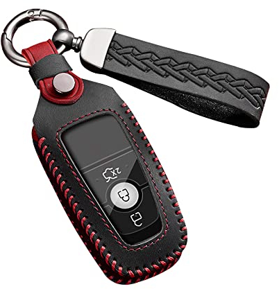 ontto Autoschlüssel Hülle Schlüsselcover Passt für Ford Fusion Mustang Explorer F150 Rand Mondeo Mk5 Focus Mk4 2019 2020 2021 Fernbedienung Schlüsselanhänger Leder Schlüsseletui Zubehör-Schwarz