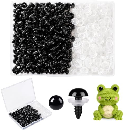 MUCUNNIA 200pcs 12mm Black Safety Eyes for Crochet Toys with Washers | Plastic Craft Eyes for Teddy Bear, Amigurumi Doll, Stuffed Animal, DIY Crafts Making Supplies,Holiday Decorations