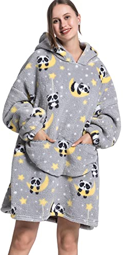 JOJJJOJ Übergroße Hoodie-Decke mit riesiger Tasche bequeme Sherpa Fleece Decke Kapuzenpullover warmes Sweatshirt Bademantel für Damen Herren Teenager Geschenk