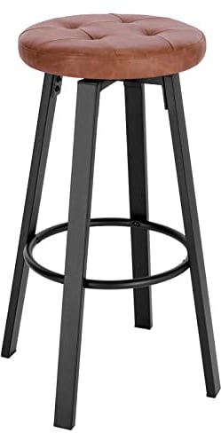 WOLTU Barhocker mit drehbarem Sitz Φ 35,5 cm, gepolsterer Hocker mit Kunstleder-Bezug, Fußstütze, Sitzhocker für Bar Küchen Arbeitszimmer, 120 kg belastbar, Braun, BH330br-1