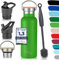 Milu Bouteille en acier inoxydable 350ml, 500ml, 750ml, 1l (+3 couvercles) - Bouteille thermo avec paille, bouteille d'eau, pour boissons chaudes, froides et gazeuses (Vert pomme, 500ml)
