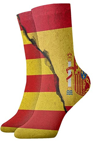 AOOEDM Calcetines deportivos de ladrillo roto con bandera catalana de España, calcetines tobilleros, calcetines informales, calcetines de tripulación de 30cm