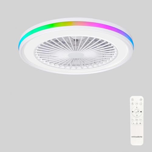 activeallbrite Ventilador de Techo con luz,Motor DC 20W LED 40W, RGB 3000K-6500K ,Velocidad del Viento ajustable con Control Remoto, Adecuado Para 10㎡-13㎡ Cocina, Sala de estar, Dormitorio,Ø47CM