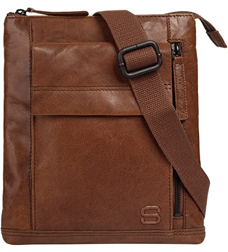 Spikes & Sparrow Umhängetasche Echt Leder Herren, Damen | Crossbody aus Echtleder | City-Bag mit Schlüsselfinder | kompakte Messengertasche mit Handyfach cognac | 021733