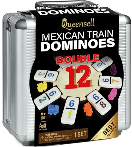 Queensell Domino-Set „Mexikanischer Zug“ mit Zahlen, Doppel-12-Domino-Set für Erwachsene, Mexikanisches Domino-Zugspiel – Brettspiel für Erwachsene und Familie