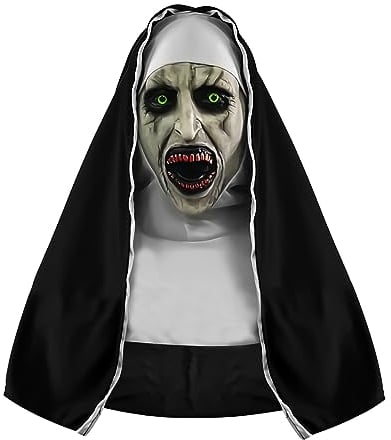 FUFRE Halloween Maske, The Nonne Masken, Halloween Masken Horror, Gruselig Halloween Latex Nonne Maske für Halloween Kostüm Cosplay Party Halloween Deko, Realistische Texturen (Grüne Augen)
